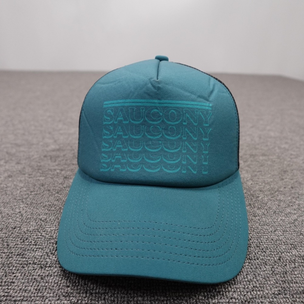 Saucony Hat Cap Snap Back Mens One Size Blue Mesh Trucker Running Logo‎